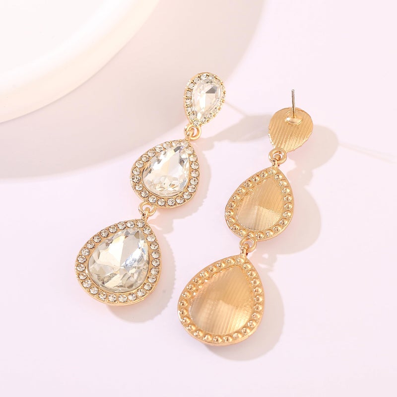 Moiegouct Clear Rhinestone Teardrop Dangle Earrings Vintage Crystal Long Chandelier Drop Earrings for Wedding Prom Costume - Image 5