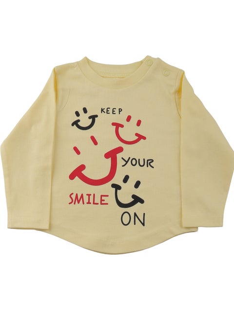 تيشيرت كم بناتي مطبوع Smile أصفر