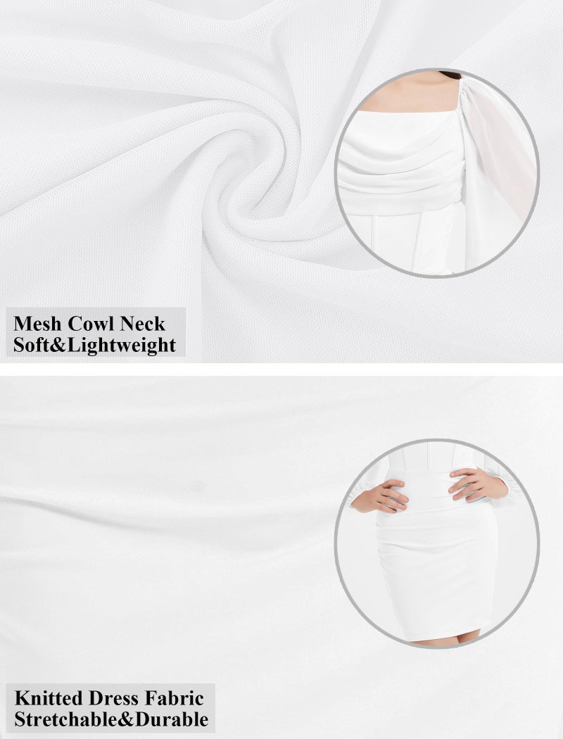 EXARUS Girls Tween Teen Dresses Dance Formal Party Eacter Bodycon Short Long Sleeve Mini Ruched Cowl Neck Mesh Tight Pencil Dance Dress White 12Y - Image 4