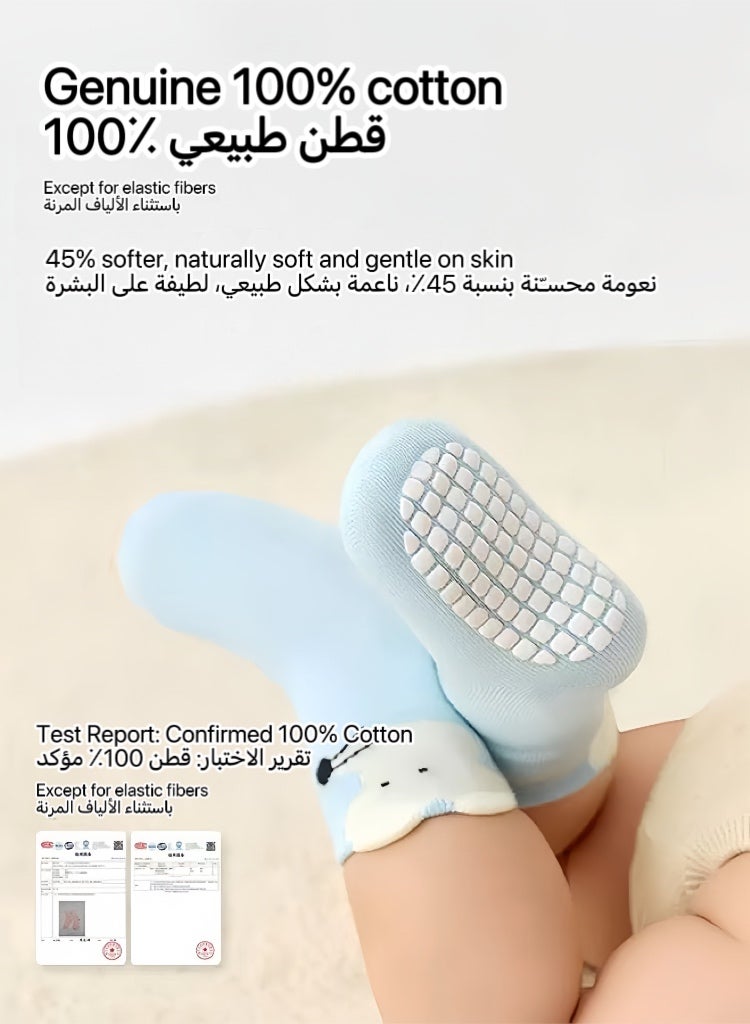 Beibi جوارب أطفال 100% قطن درجة A مضادة للبكتيريا والعث مجموعة 4 أزواج في هدية، جوارب متوسطة الطول لا تضغط ولا تنزلق للمواليد خريف وشتاء - Image 2
