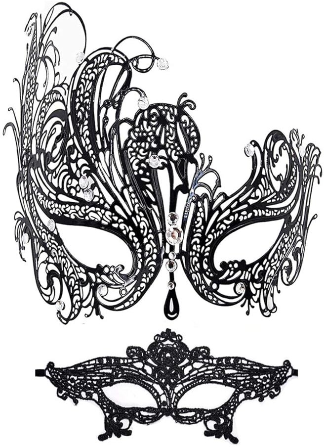 The Bros Masquerade Mask for Women Shiny Rhinestone Venetian Party Prom Ball Metal Mask  - Image 1