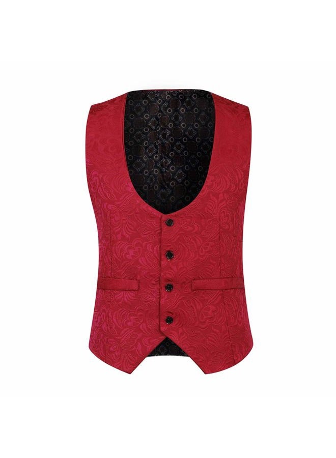 YFFUSHI Men's 3 Piece Suit Slim Fit Jacquard Tuxedo One Button Shawl Collar Jacket Vest & Trousers, Red, XS - Image 3