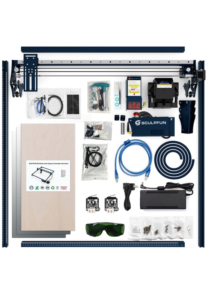 SCULPFUN S30 Ultra 33W Laser Engraving Machine 600x600mm Engraving Area Automatic Air Assist Replaceable Lens include M8 Main Board，Laser Engraver Cutter Machine For Acrylic Wood