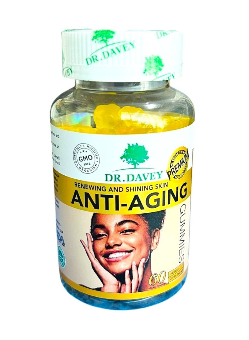 دكتور دافي حلوى جيلاتينية مضادة للشيخوخة من دكتور ديفي - تجديد البشرة وإشراقها بالكولاجين والجلوتاثيون - 60 حلوى جيلاتينية نباتية - Image 1