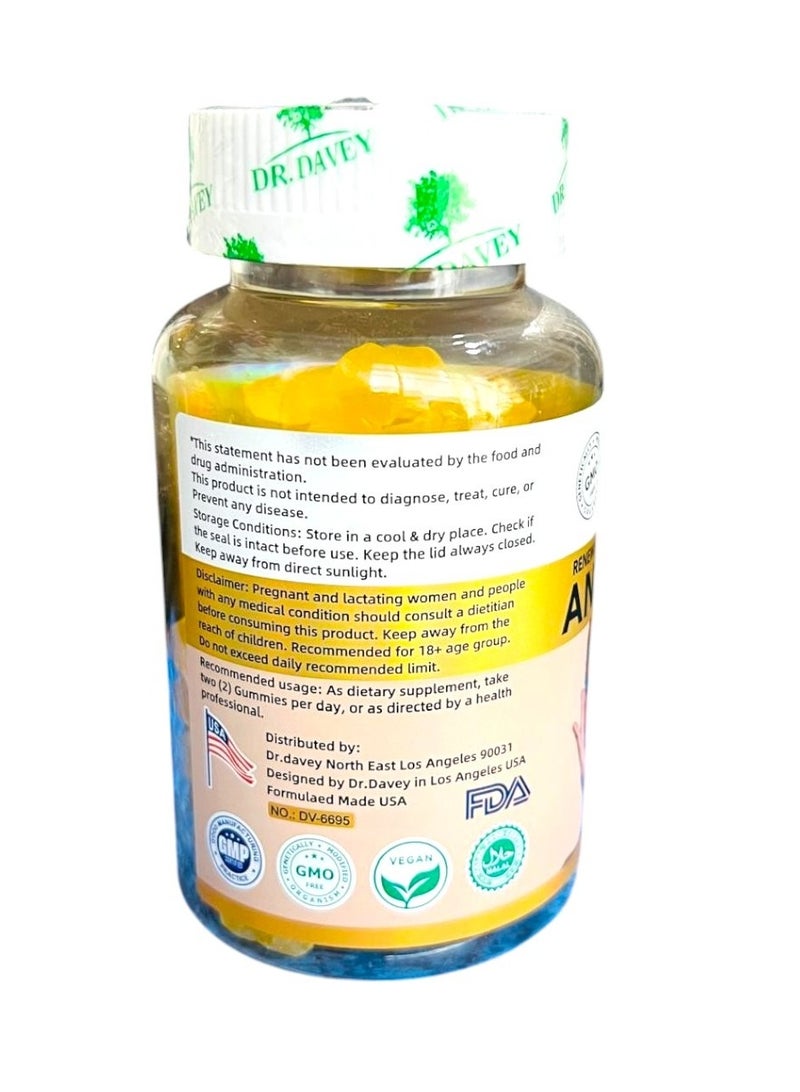 دكتور دافي حلوى جيلاتينية مضادة للشيخوخة من دكتور ديفي - تجديد البشرة وإشراقها بالكولاجين والجلوتاثيون - 60 حلوى جيلاتينية نباتية - Image 2