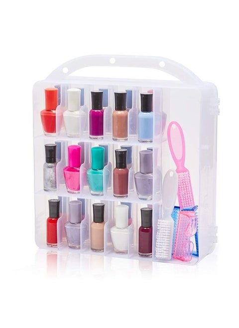 Nail Polish Organizer Case with Lid and Handle, Holds 30 Bottles (Pink, 11.8 x 11.2 x 3.15 In)
