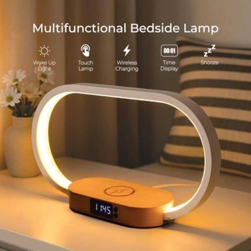 مصباح بجانب السرير مع شاحن لاسلكي 18 وات USB-C شحن سريع، إضاءة ليلية LED للتحكم باللمس خافتة، محطة شحن 3 في 1 لغرفة النوم، المكتب، النوم، غرفة المعيشة، محول من النوع C متضمن - Image 3
