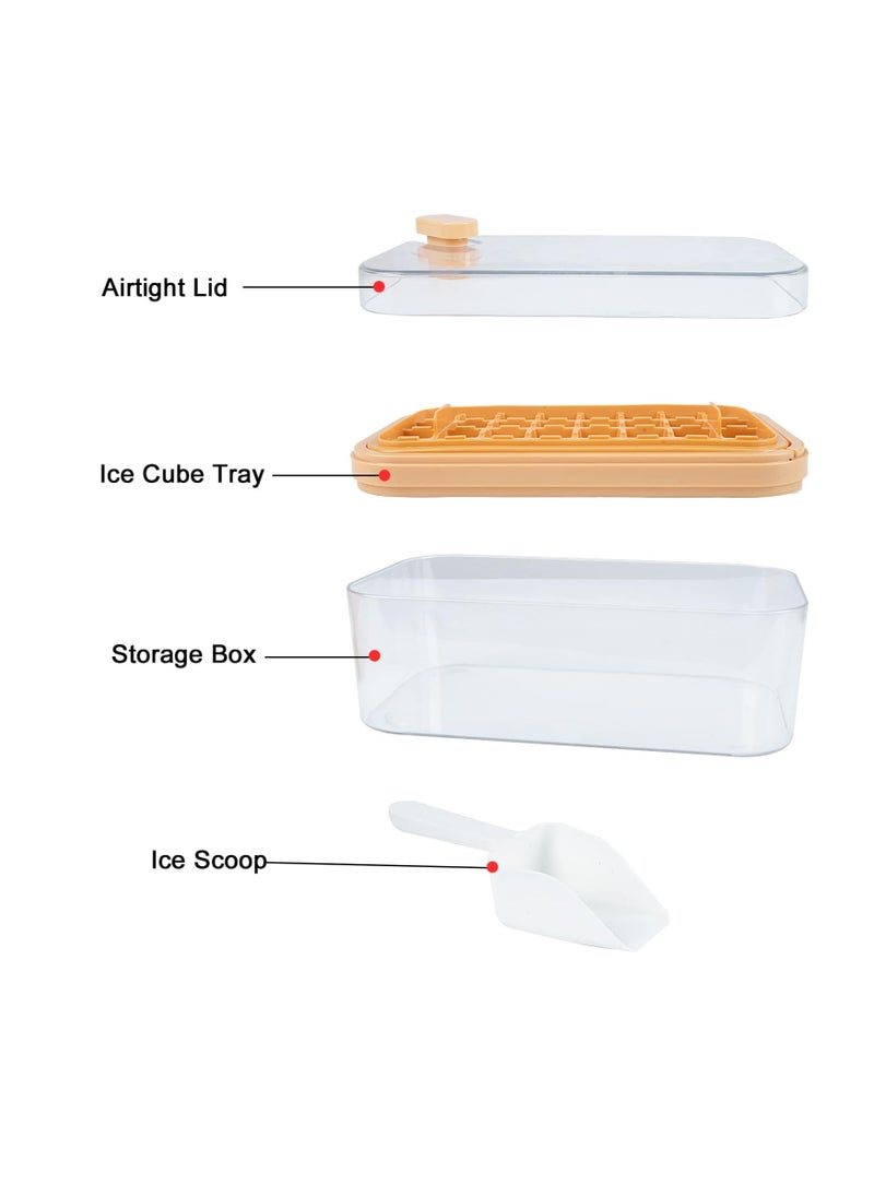 Generic - 32 Holes Square Small Ice Cube Tray Food Safe Silicone Ice Cube Mold with Lid by Biode, Easy to Pop All Ice Cubes with a Press in 1 Second with Storage Box and Scoop (Yellow) - Image 1