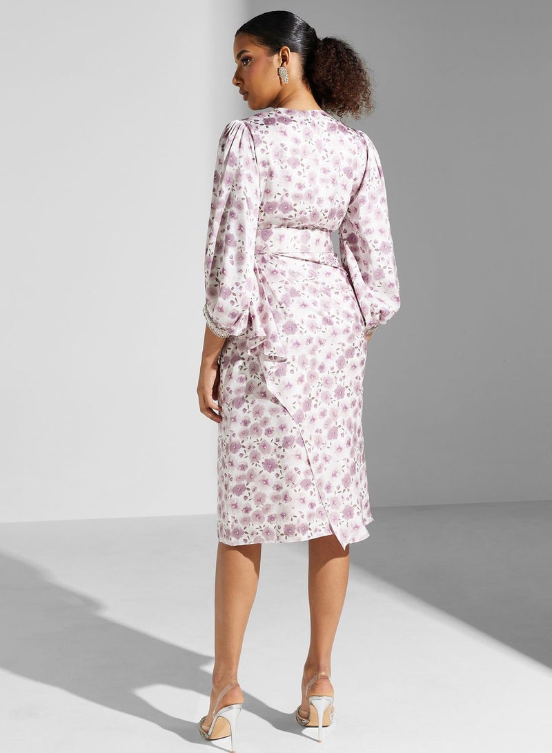 Montania Floral Satin Midi Dress - Image 2