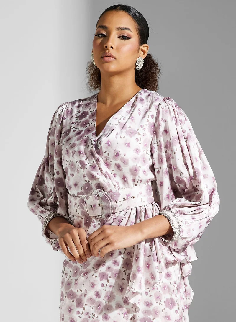 Montania Floral Satin Midi Dress