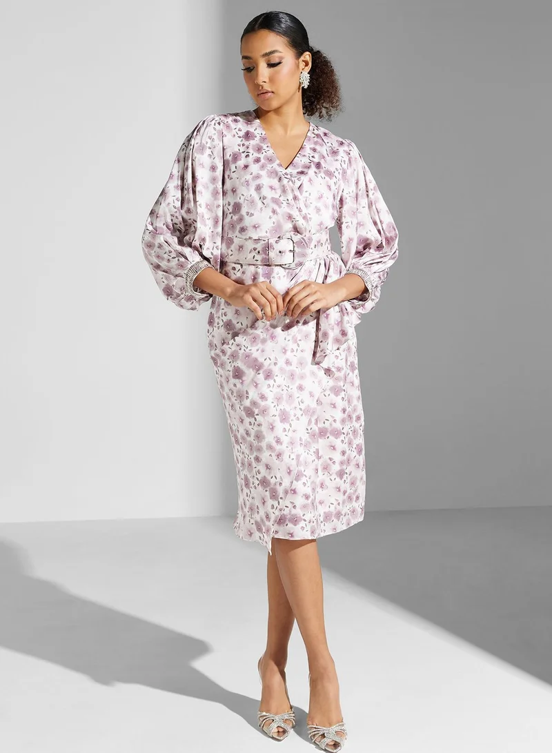 Montania Floral Satin Midi Dress