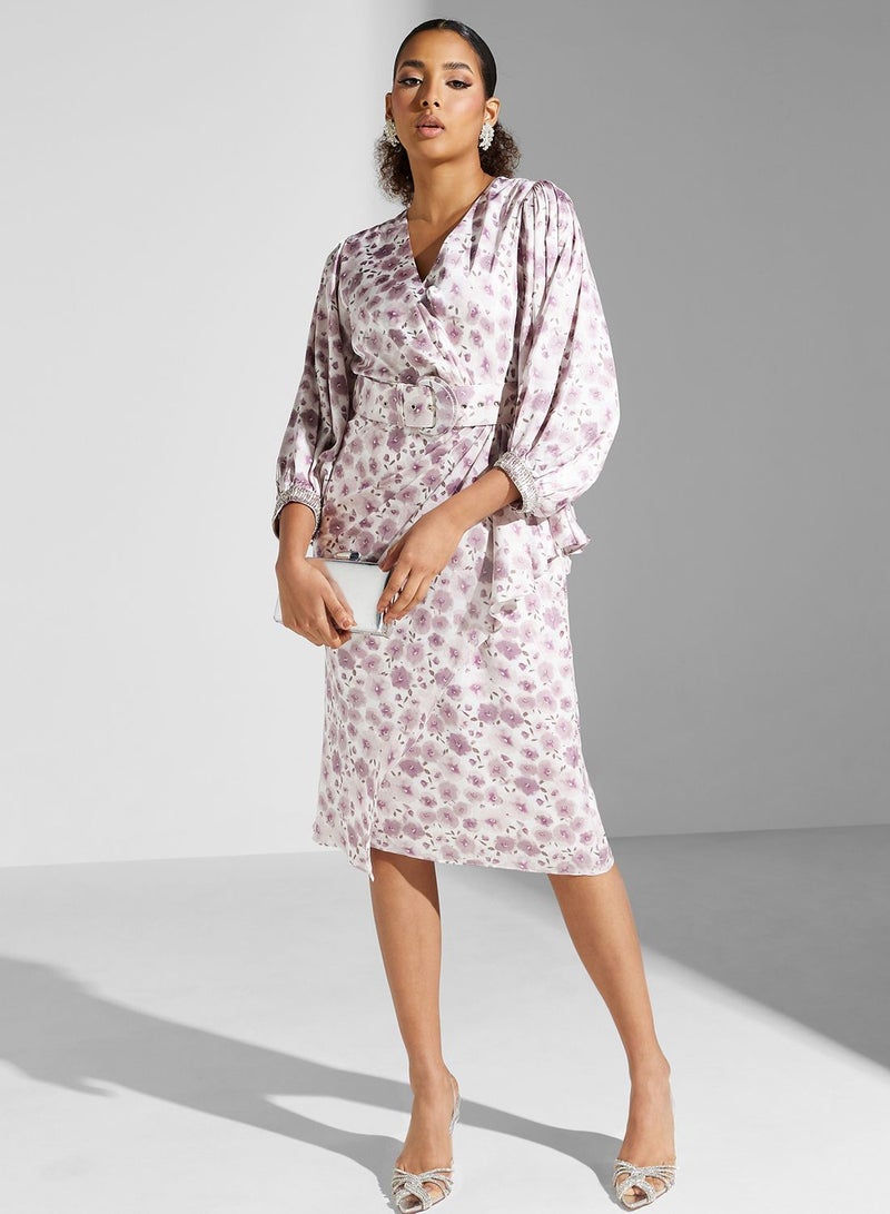 Montania Floral Satin Midi Dress - Image 1