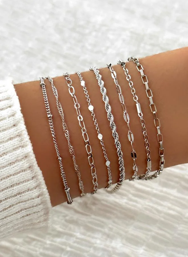 Take Two Take Two Set of 8 - Silver Chain Bracelets