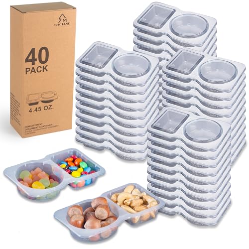 MACTANO 40 Sets Condiment Container with Lid, Disposable Double Compartment Plastic Container for Sauce Snack - Image 1