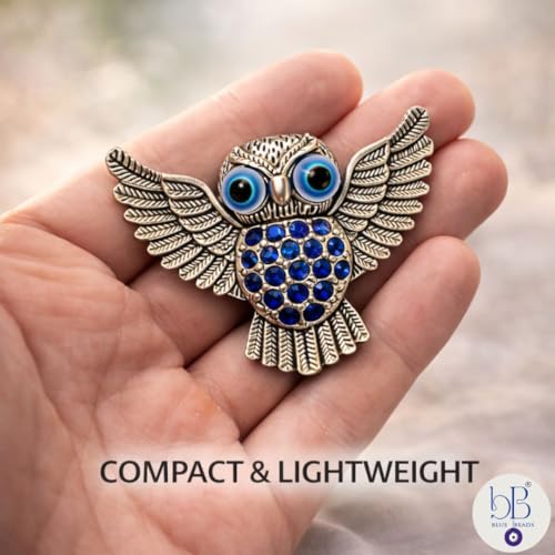 BLUE BEADS Home & Decor Magnets Multi Design Turkish Round Evil Eye Fridge Magnet Refrigerator Sticker Good Luck & Protection Unique Items Home and Office Decorative Car Accessories (Silver Owl) - Image 5