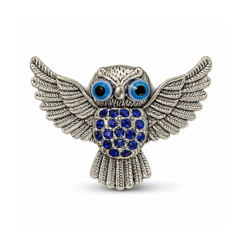 BLUE BEADS Home & Decor Magnets Multi Design Turkish Round Evil Eye Fridge Magnet Refrigerator Sticker Good Luck & Protection Unique Items Home and Office Decorative Car Accessories (Silver Owl) - Image 1