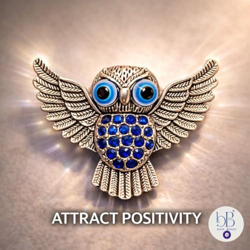 BLUE BEADS Home & Decor Magnets Multi Design Turkish Round Evil Eye Fridge Magnet Refrigerator Sticker Good Luck & Protection Unique Items Home and Office Decorative Car Accessories (Silver Owl) - Image 2
