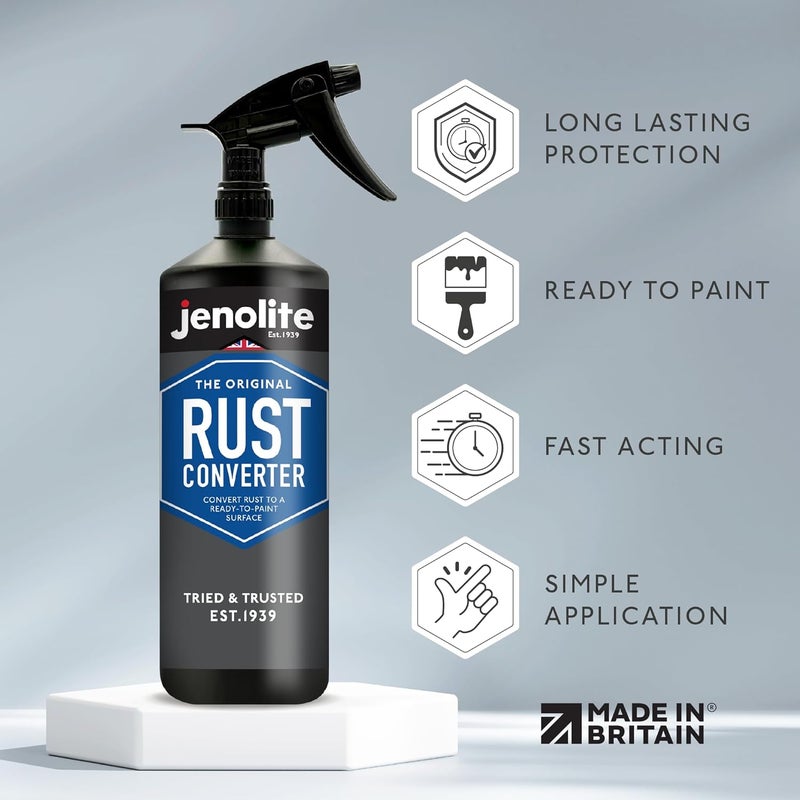 JENOLITE جينولايت سائل محول الصدأ بخاخ بالزناد | 1 لتر | مثبط التآكل ومعالجة المعادن | علاج وإزالة الأسطح للسيارات | يحول الصدأ إلى سطح مستقر وجاهز للطلاء - Image 1