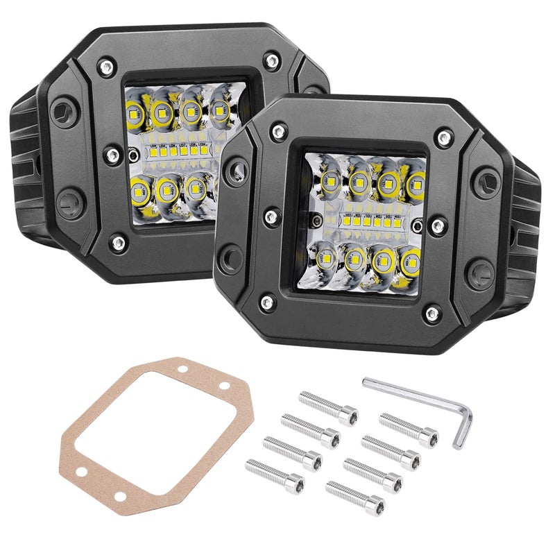Flush Mount LED Pods Auto Power Plus 2pcs 80W Flush Led Light Bar Spot Flood Driving Lights Super Bright Led Work Light Waterproof Off Road Fog Lights for Trucks Boat UTV ATV