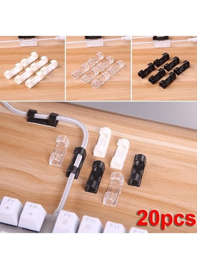 مشابك كابل بيضاء 20 قطعة، منظف أسلاك لاصق ذاتيًا لحامل مكتب جدار سيارة تلفزيون - Image 4