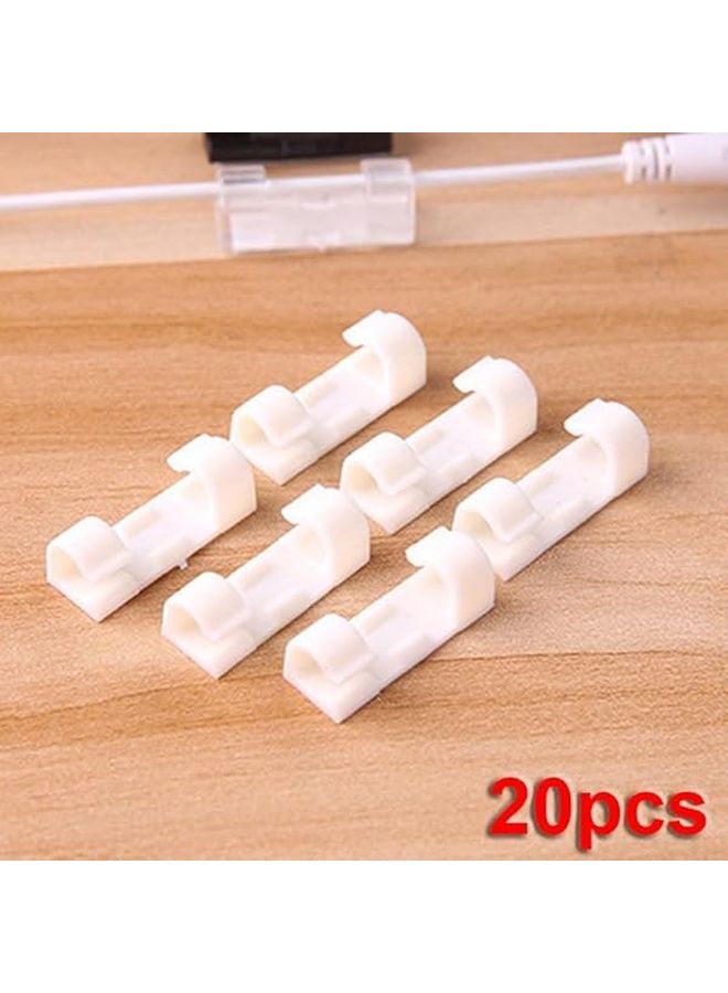 مشابك كابل بيضاء 20 قطعة، منظف أسلاك لاصق ذاتيًا لحامل مكتب جدار سيارة تلفزيون - Image 3