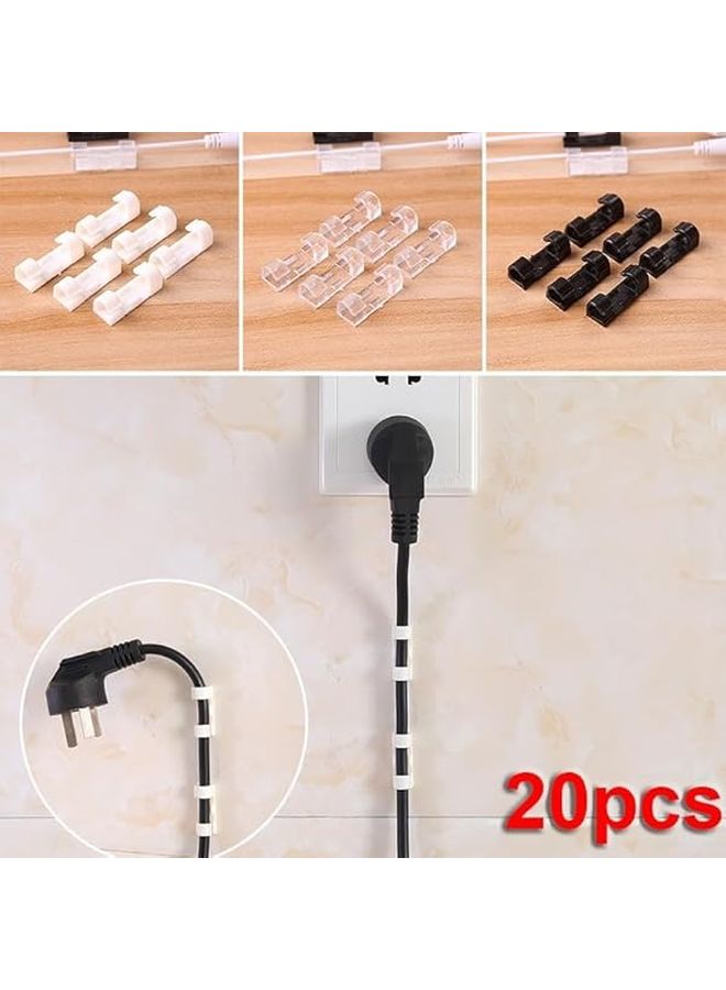 مشابك كابل بيضاء 20 قطعة، منظف أسلاك لاصق ذاتيًا لحامل مكتب جدار سيارة تلفزيون - Image 5