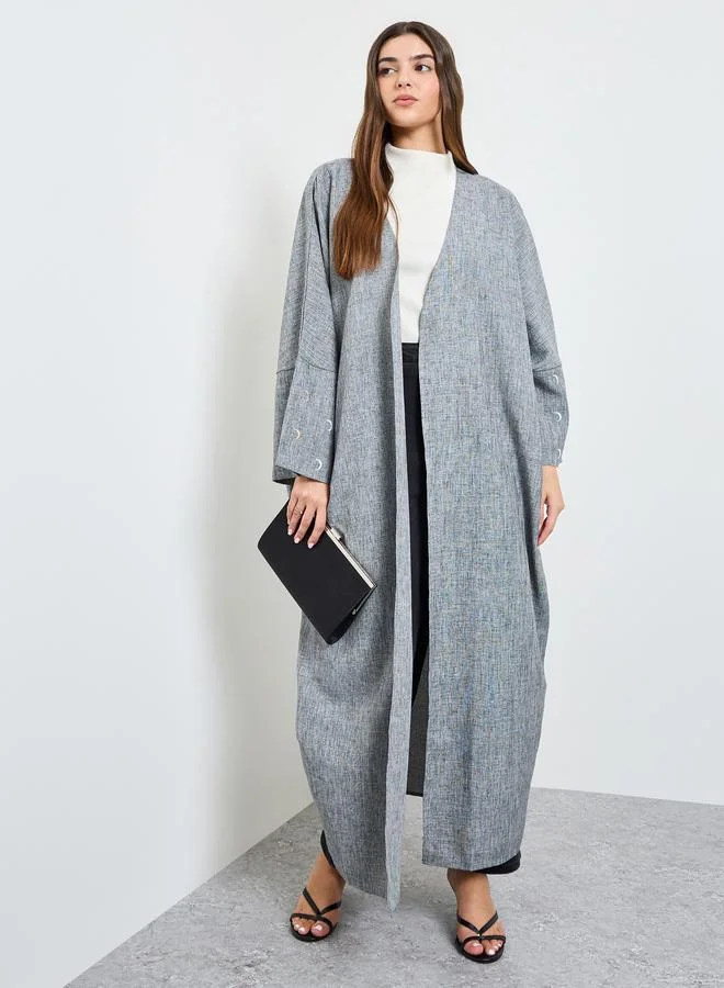 Amirah Grey Front Open Abaya with Embroidered Cuff Sleeve