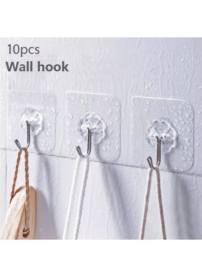 10-Piece Transparent Double-Sided Strong Adhesive Hooks with Metal Hook K 