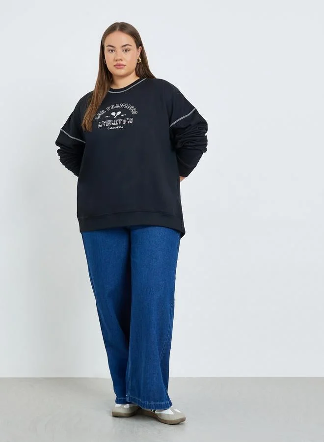 Styli Plus Size Black Oversized Sweatshirt