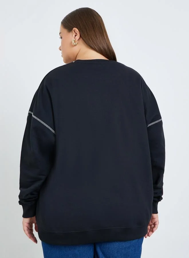Styli  Plus Size Black Oversized Sweatshirt for Women | Best Price UAE