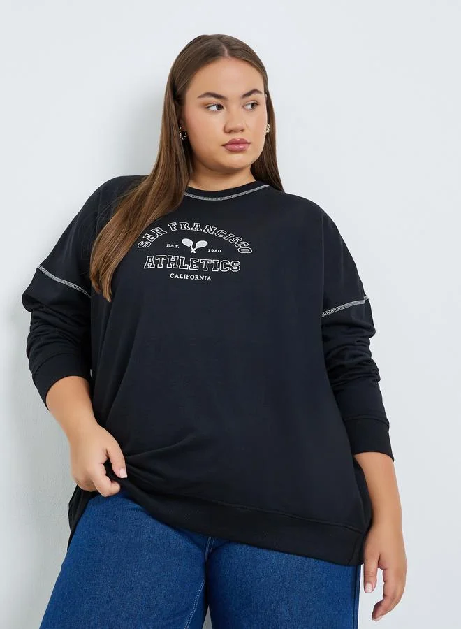 Styli  Plus Size Black Oversized Sweatshirt for Women | Best Price UAE