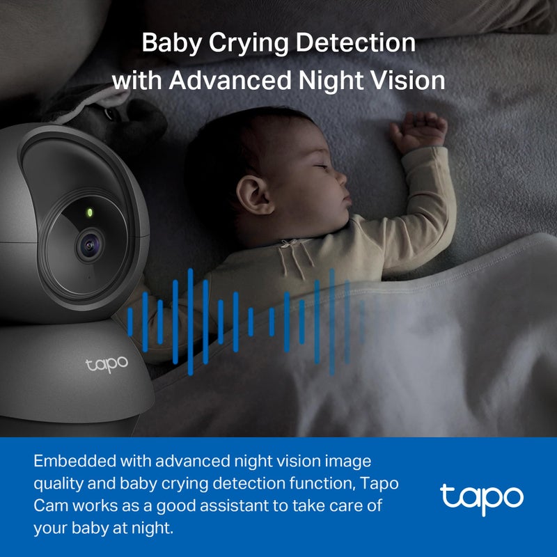 Tapo 1080P Indoor Pan/Tilt Wired Security Camera - Works as a Baby & Pet Monitor, Motion Detection, 2-Way Audio, Siren, Night Vision, Subscription-Free Local Storage or Optional Cloud, Black, C201 - Image 5