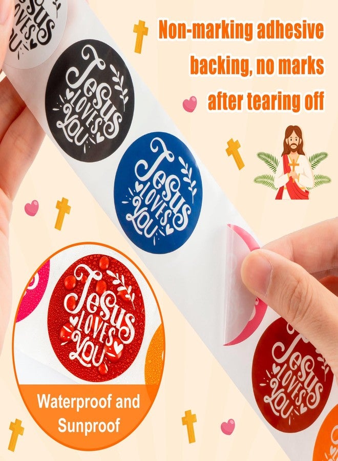 TORINALITAL 1200Pcs Jesus Loves You Stickers, 16 Colors Christian Religious Sticker Rolls, Jesus Loves You Decal Stickers for Kids Party Supplies(2 Rolls) - Image 3
