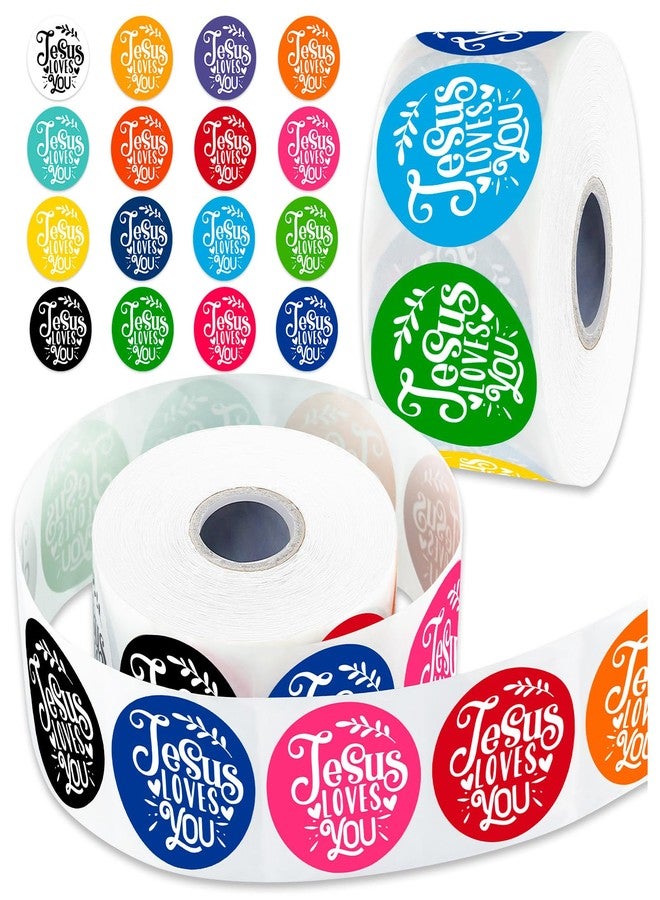 TORINALITAL 1200Pcs Jesus Loves You Stickers, 16 Colors Christian Religious Sticker Rolls, Jesus Loves You Decal Stickers for Kids Party Supplies(2 Rolls) - Image 1