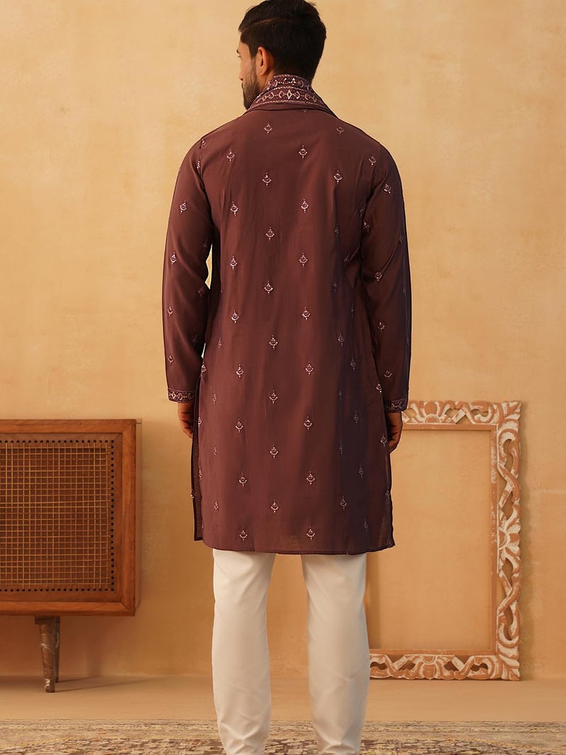 Jompers Men's Festive Silk Blend Embroidered Kurta Pyjama with Dupatta - Image 2