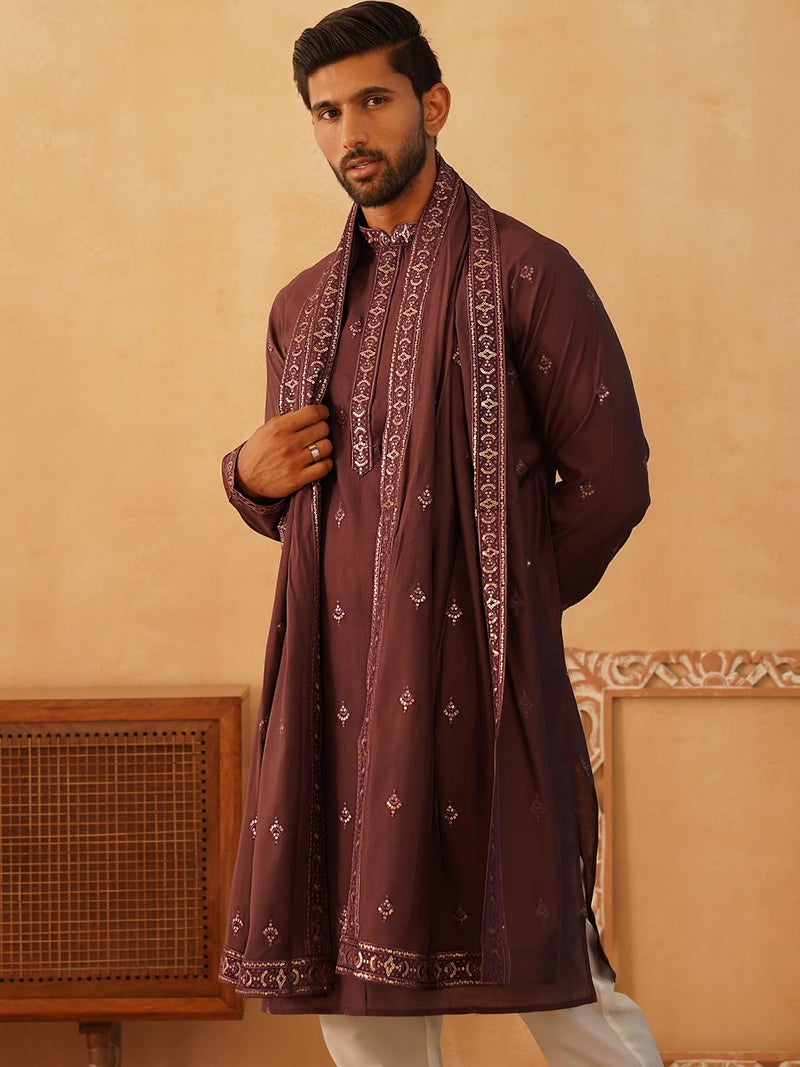 Jompers Men's Festive Silk Blend Embroidered Kurta Pyjama with Dupatta - Image 5
