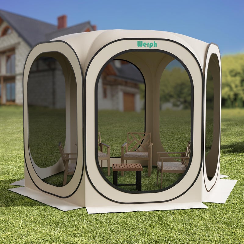Werph 10x10 Pop Up Screen Tent, Mosquito Net Gazebo, UV Resistant Roof Waterproof Screen Canopy, Quick Setup Outdoor Shelter for Backyard, Patio, Garden, Picnic, Camping and Events, Beige - Image 2