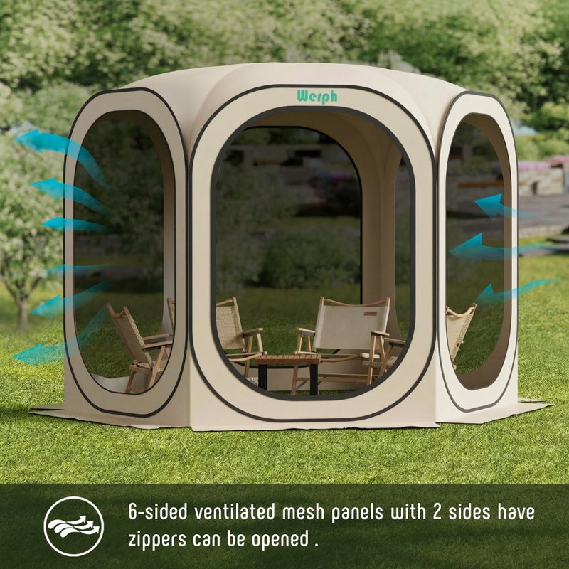 Werph 10x10 Pop Up Screen Tent, Mosquito Net Gazebo, UV Resistant Roof Waterproof Screen Canopy, Quick Setup Outdoor Shelter for Backyard, Patio, Garden, Picnic, Camping and Events, Beige - Image 5