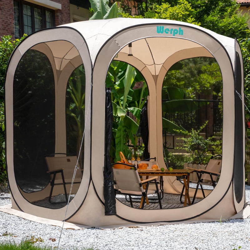 Werph 10x10 Pop Up Screen Tent, Mosquito Net Gazebo, UV Resistant Roof Waterproof Screen Canopy, Quick Setup Outdoor Shelter for Backyard, Patio, Garden, Picnic, Camping and Events, Beige - Image 1