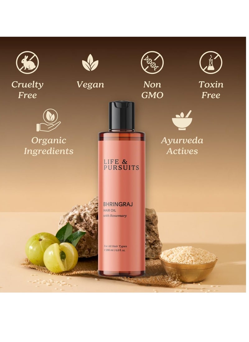 Life & Pursuits - Life & Pursuits Bhringraj Hair Growth Oil 6.8 Fl Oz, Natural Ayurveda Scalp Therapy For Men & Women| Rosemary, Amla, Hibiscus, Tea Tree & Coconut| Reduces Itchiness & Dryness| Nourishes Damaged Hair - Image 1