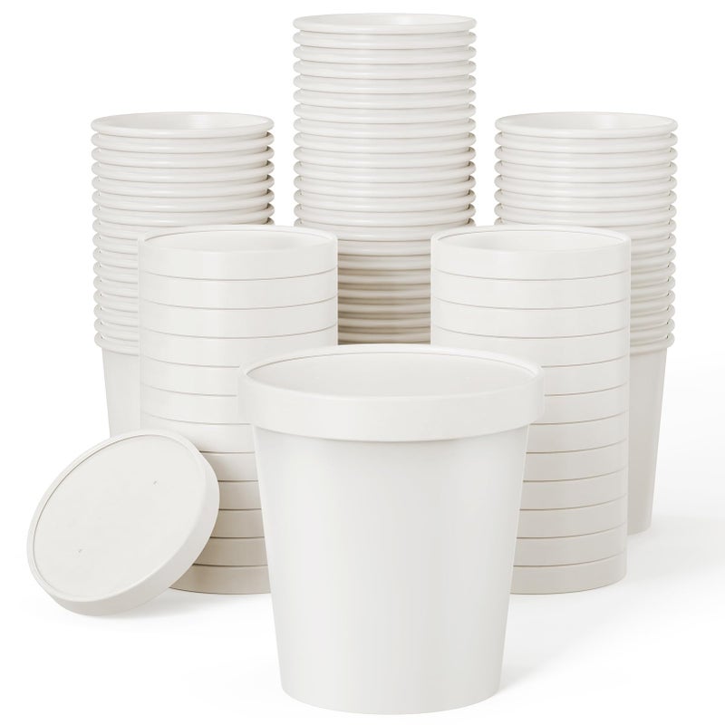 50pack 16oz Paper Soup Containers with Lids Disposable Kraft Paper Food Cups Ice Cream Cups Food Storage with Lids Microwavable and Freezer Safe Suitable for Christmas Thanksgiving White