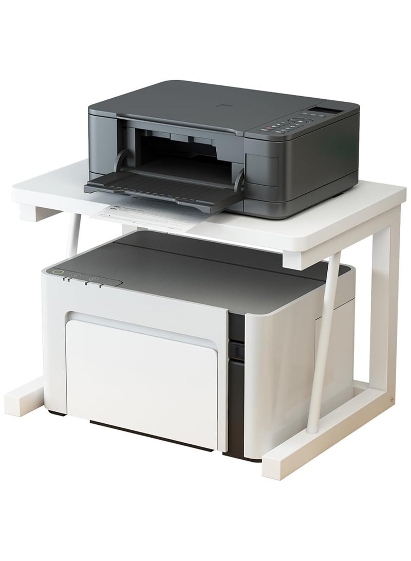 جورونب حامل طابعة سطح المكتب، رف طابعة ريفي خشبي مكون من طبقتين للطابعات ثلاثية الأبعاد والليزر، الماسح الضوئي، آلة النسخ، منظم تخزين متين للمساحات الصغيرة للمطبخ المنزلي والمكتب (أبيض) - Image 1