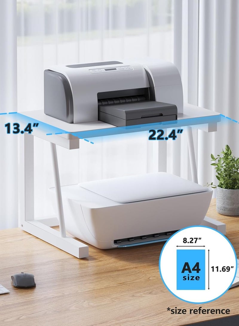 جورونب حامل طابعة سطح المكتب، رف طابعة ريفي خشبي مكون من طبقتين للطابعات ثلاثية الأبعاد والليزر، الماسح الضوئي، آلة النسخ، منظم تخزين متين للمساحات الصغيرة للمطبخ المنزلي والمكتب (أبيض) - Image 2