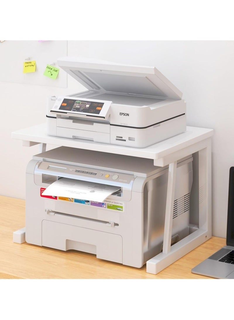 جورونب حامل طابعة سطح المكتب، رف طابعة ريفي خشبي مكون من طبقتين للطابعات ثلاثية الأبعاد والليزر، الماسح الضوئي، آلة النسخ، منظم تخزين متين للمساحات الصغيرة للمطبخ المنزلي والمكتب (أبيض) - Image 4