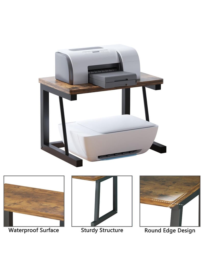 جورونب حامل طابعة سطح المكتب، رف طابعة ريفي خشبي مكون من طبقتين للطابعات ثلاثية الأبعاد والليزر، الماسح الضوئي، آلة النسخ، منظم تخزين متين للمساحات الصغيرة للمطبخ المنزلي والمكتب (أبيض) - Image 5
