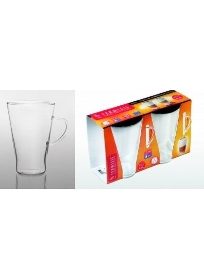 ترميسيل طقم أكواب زجاجية حرارية للقهوة لاتيه مكون من قطعتين بسعة 0.4 لتر مصنوع من زجاج البورسليكات - Image 2