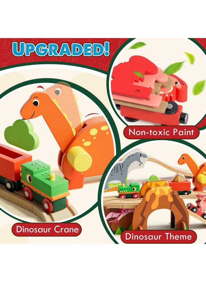Lehoo Castle Wooden Train Set, Dinosaur Wooden Train Track Set, Wood Toy Train Set For Toddlers 2-4, Train Toys For Toddlers 3-5, Fits Thomas, Fits Brio, Fits Melissa And Doug  - Image 5