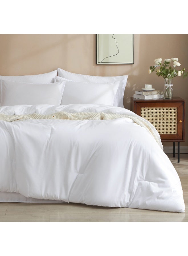 PHF 7 Pieces California King Comforter Set, Lightweight Bed in A Bag - Includes Comforter (265 cm x 250 cm), Flat Sheet (275 cm x 260 cm) and Fitted Sheet (185 cm x 215 cm) with 40cm Deep Pocket, 4 Pillowcases (2pc 50 cm x 90 cm + 2pc 50 cm x 100cm), White - Image 1