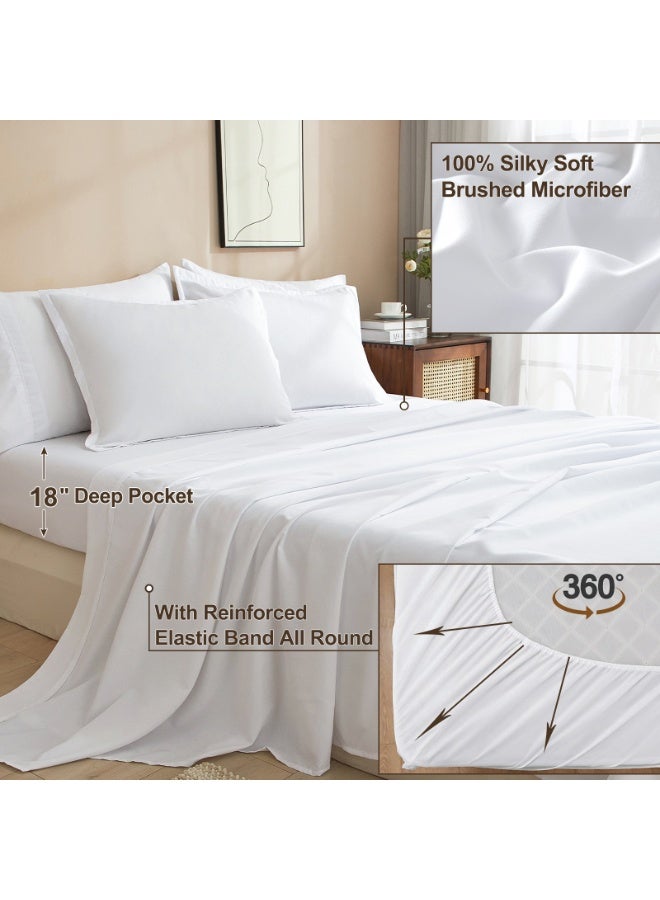 PHF 7 Pieces California King Comforter Set, Lightweight Bed in A Bag - Includes Comforter (265 cm x 250 cm), Flat Sheet (275 cm x 260 cm) and Fitted Sheet (185 cm x 215 cm) with 40cm Deep Pocket, 4 Pillowcases (2pc 50 cm x 90 cm + 2pc 50 cm x 100cm), White - Image 3