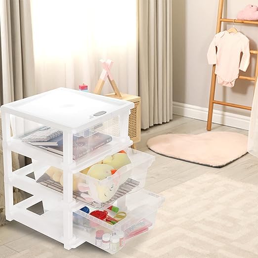 Cutting Edge Essentials Multipurpose Modular 3 Layer Plastic Drawer Storage Organizer Chest for HomeKitchenOfficeSchoolBeauty SalonHospitals Transparent Small - Image 2